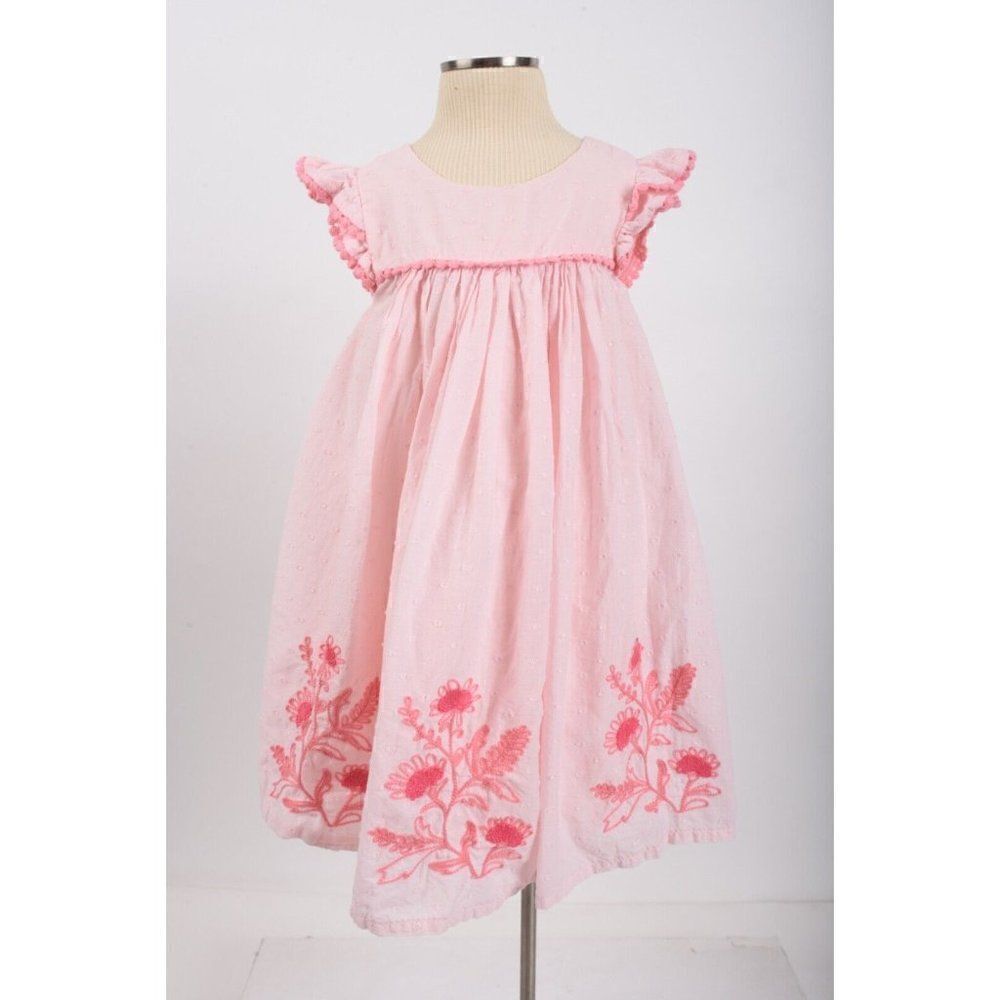 Lulurain Baby Girls Dress Pink Swidd Dot Pom Pom detail Sz 24 Months 2T